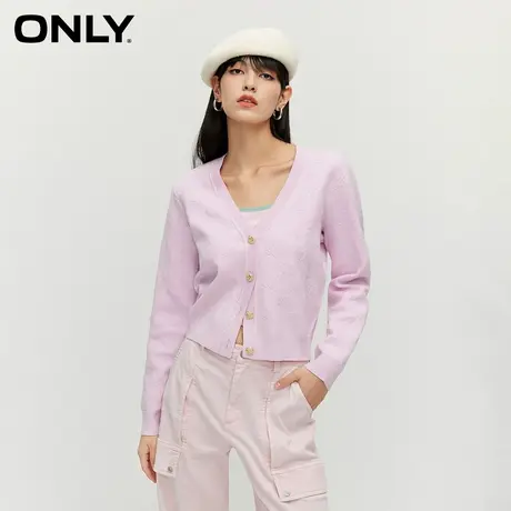 【CC家居控】ONLY秋季新款设计感V领螺纹满印宽松针织衫女商品大图