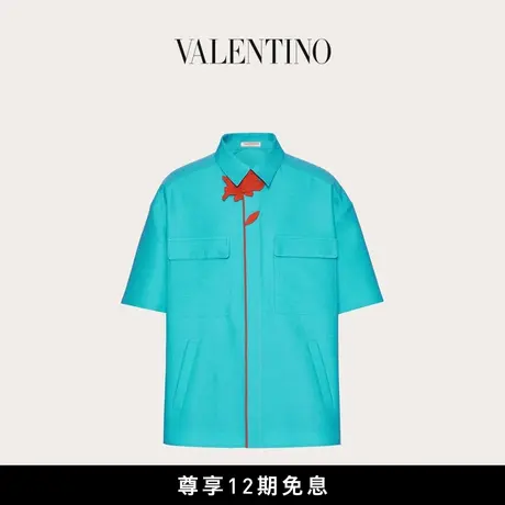 【新品】华伦天奴VALENTINO男士花卉刺绣羊毛和真丝保龄球衬衫图片