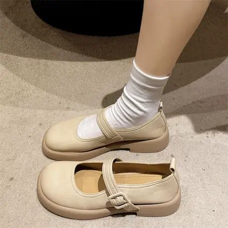 复古玛丽珍鞋女2024年春夏季新款粗跟浅口单鞋配裙子圆头小皮鞋潮商品大图