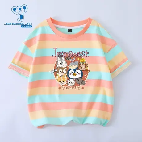 JU真维斯男童短袖T恤 春夏季儿童条纹印花打底衫上衣童装体恤衫男图片