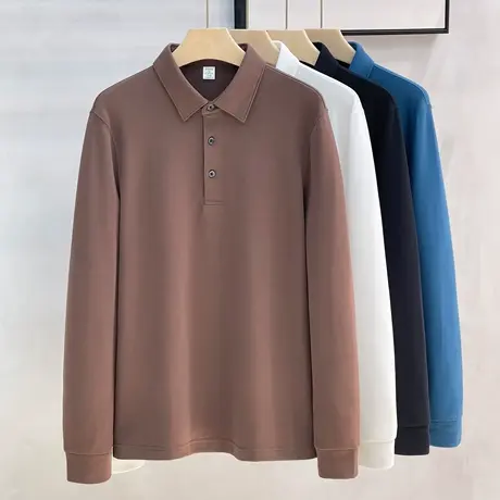 重磅空气层丝光棉春秋大码男式长袖POLO衫宽松商务通勤T恤体恤衫图片
