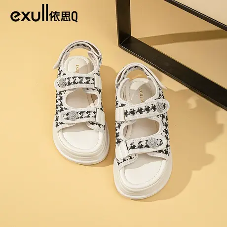 依思q松糕凉鞋女款夏季外穿2024年新款平跟休闲厚底魔术贴沙滩鞋商品大图