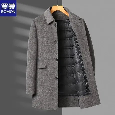 罗蒙纯手工双面呢大衣冬季加厚羊毛呢子中老年爸爸装羽绒内胆外套图片