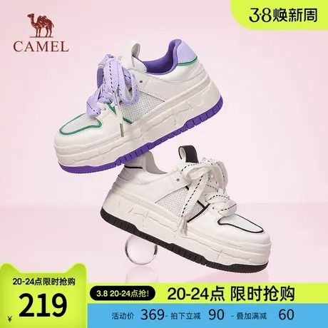 骆驼女鞋2023夏季新款网面透气厚底小白鞋女面包板鞋休闲运动鞋商品大图