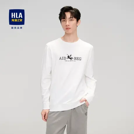 HLA/海澜之家字母图案长袖T恤男舒适微弹印花圆领套头柔软卫衣男商品大图
