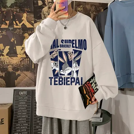 卡通圆领秋冬卫衣男潮牌ins港风宽松秋季长袖打底衫美式无帽外套t商品大图