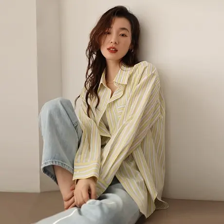 嘉茱莉2023年春夏新款条纹衬衫女设计感小众休闲时尚衬衣宽松外套商品大图