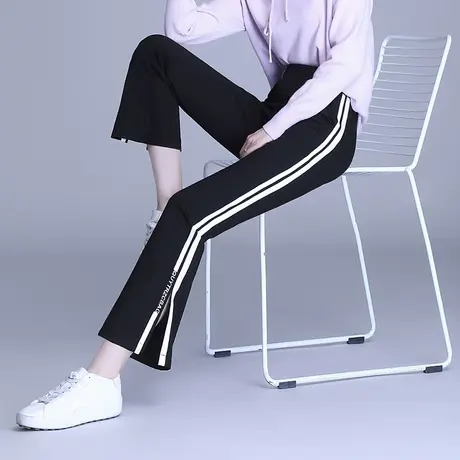 开叉微喇叭裤女夏季垂感宽松侧条纹运动裤2023新款百搭休闲八分裤图片