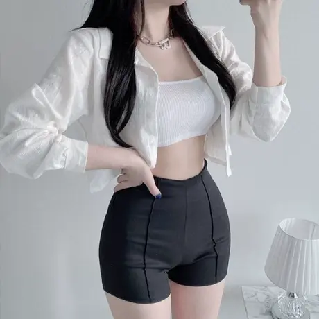 性感黑色高腰休闲短裤子女2023新款夏季美式显瘦紧身包臀辣妹热裤图片