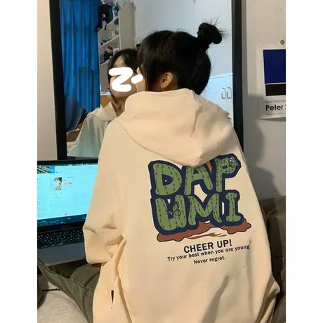 港味chic连帽卫衣女美式复古春秋薄款oversize潮牌宽松外套上衣服商品大图