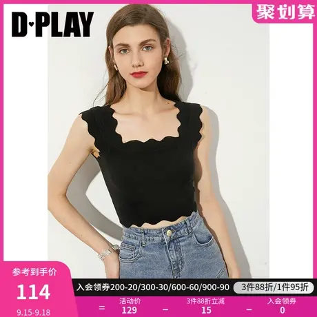 DPLAY【惠品】秋装新黑色复古方领通勤针织背心少女感针织背心商品大图