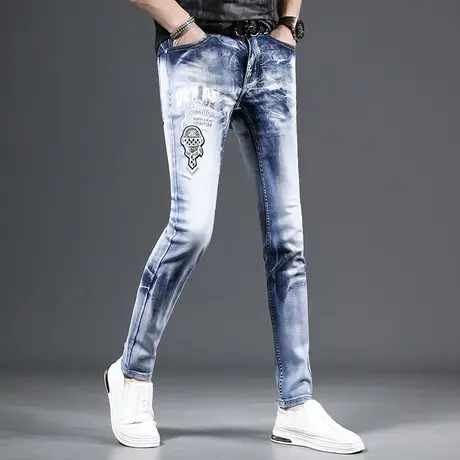 刺绣牛仔裤男春季2023新款潮牌百搭修身小脚男士潮流弹力薄款裤子商品大图