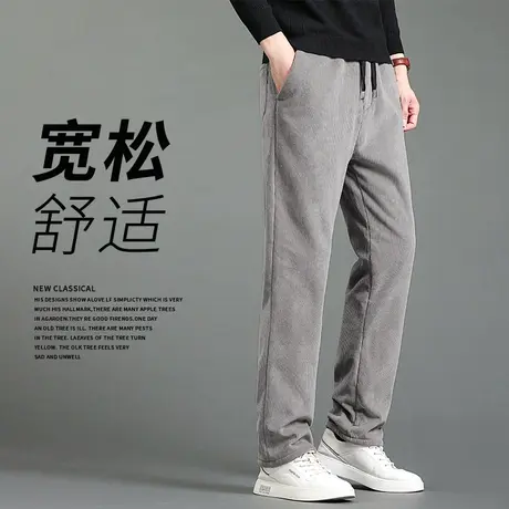 雪尼尔新款男士休闲裤中年大码厚款高端灯芯绒裤子爸爸宽松直筒裤图片