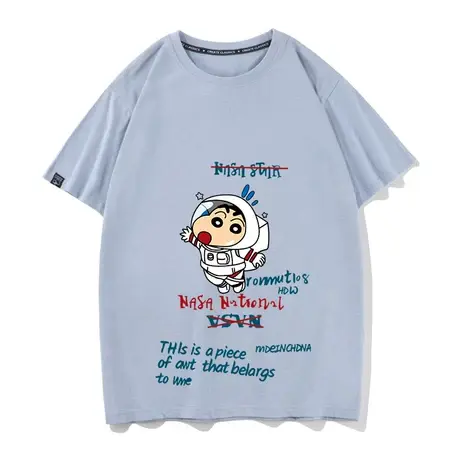 秀洛蜡笔小新T恤短袖男nasa联名宇航员不一样的情侣装设计感宽松商品大图
