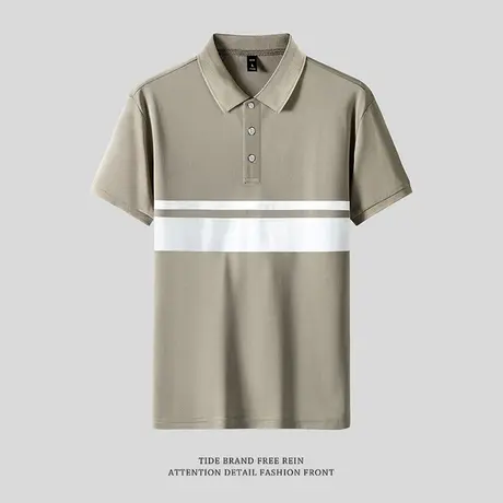 2023年新款短袖t恤男高端polo衫翻领夏季条纹新款男士潮流上衣服商品大图