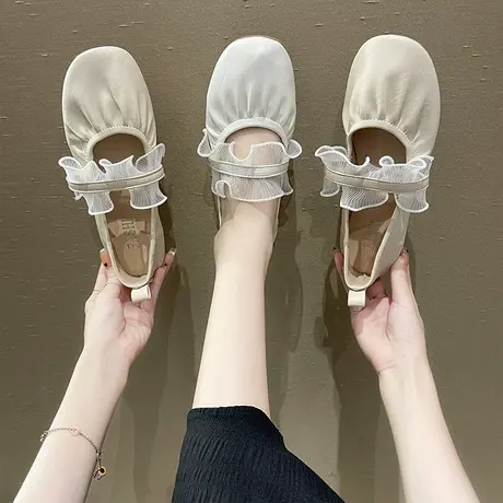 单鞋女2023年春夏新款百搭网红平底仙女晚晚风温柔浅口芭蕾豆豆鞋图片