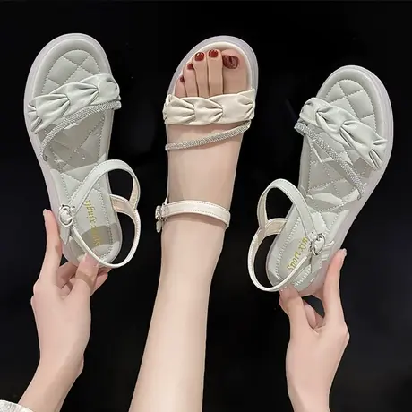厚底凉鞋女2023年新款夏季平底女鞋一字带软底软皮仙女风沙滩凉鞋图片