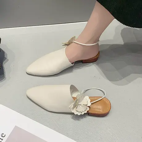 2023新款原创复古包头半拖鞋女花朵尖头皮拖凉鞋拖女夏外穿ins潮商品大图