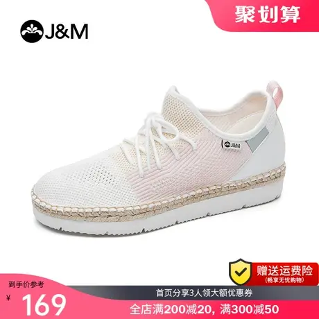 jm快乐玛丽春季平底拼色透气镂空鞋麻底松糕休闲鞋系带女鞋066W商品大图