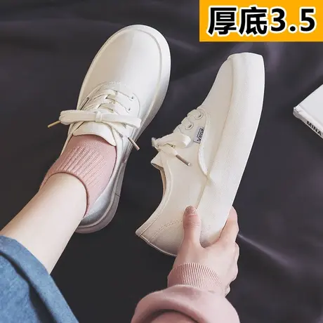 厚底帆布鞋女2023新款春夏季薄款透气经典复古布鞋小白鞋百搭板鞋商品大图