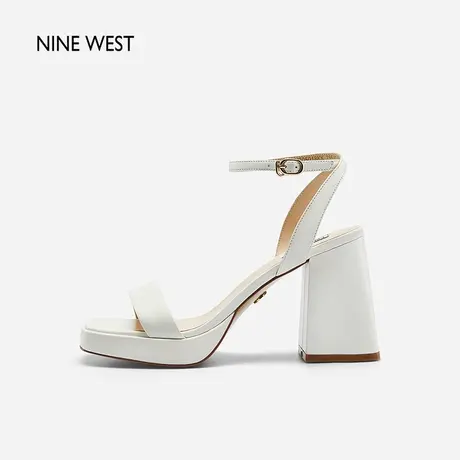 Nine West/玖熙一字带凉鞋女粗跟夏季新款羊皮水台复古高跟鞋女鞋图片