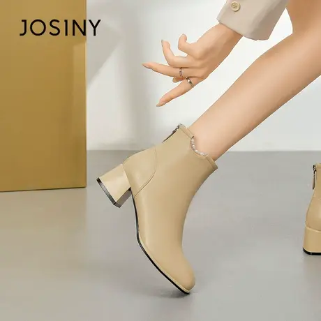 Josiny/卓诗尼短筒靴女2023秋季新款粗跟法式切尔西靴时装女靴子商品大图