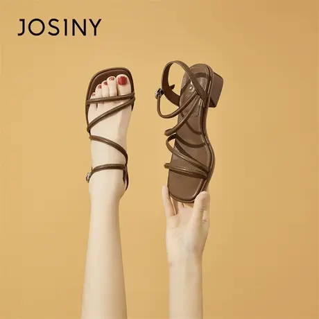 Josiny/卓诗尼坡跟凉鞋女款海边厚底春季2024新款黑色旅游松糕鞋商品大图