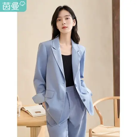 【商场同款】茵曼2023春女装新款气质直角肩驳领修身显瘦西装外套图片