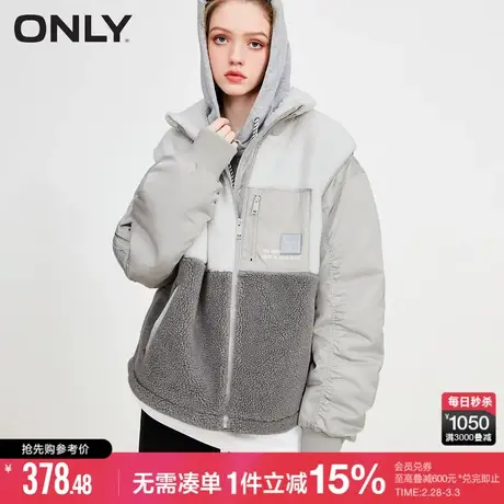 ONLY冬季仿羊羔绒拼接假两件棉服外套女|123122004商品大图
