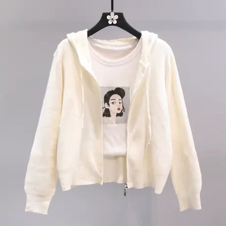 早秋薄款拉链连帽毛衣外套女2023新款韩版洋气高级感外搭针织开衫图片