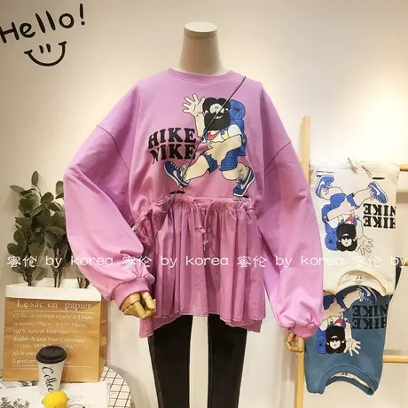 2020早秋洋气卫衣裙韩国东大门港风搞怪拼接衬衫卫衣宽松显瘦大码商品大图