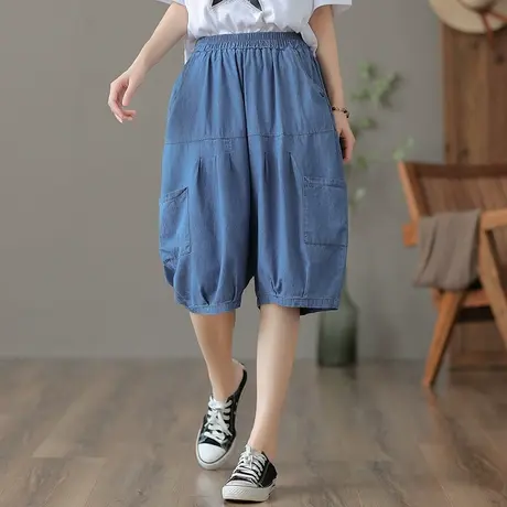 dza 高腰显瘦直筒牛仔裤女士中裤夏季新款宽松阔腿裤休闲五分裤子图片