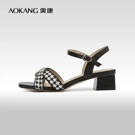【门店发货】奥康女鞋 2023夏季新款小香风优雅淑女方跟露趾凉鞋商品大图