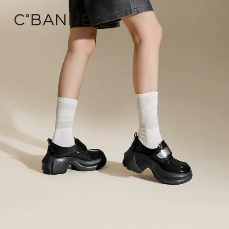 千百度漆皮厚底乐福鞋女款2024春季新款高级感增高小皮鞋深口单鞋商品大图