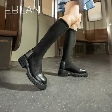 伊伴2022秋冬新款袜靴瘦瘦靴高靴长筒靴休闲时尚百搭纯色弹力靴女图片