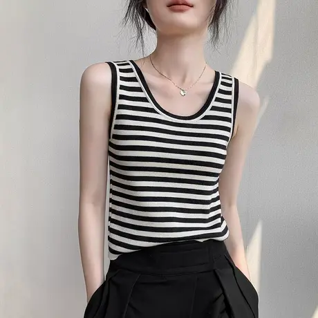 歌倍尚细条纹吊带背心女2025春夏季韩版修身显瘦内搭无袖T恤上衣商品大图