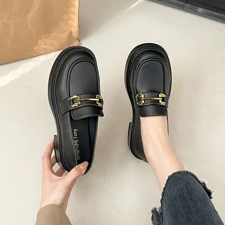 金属扣英伦风单鞋女2025春季新款日系配裙子小皮鞋厚底防滑乐福鞋图片