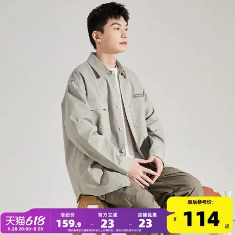 唐狮春秋新款男翻领双口袋左胸织唛翻领宽松休闲百搭长袖衬衫上衣商品大图