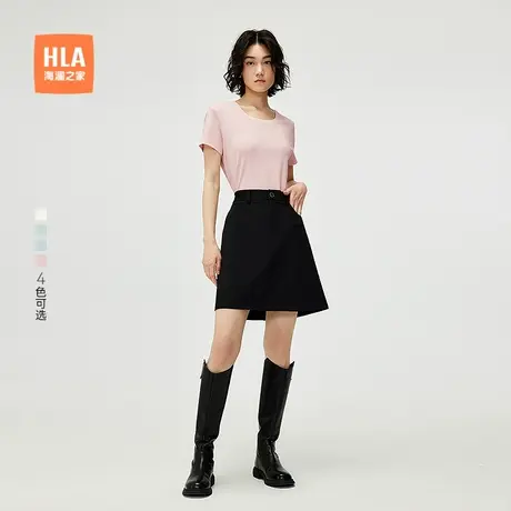 HLA/海澜之家棉氨弹力短袖T恤25夏季新圆领时尚基础款纯色短t女装商品大图