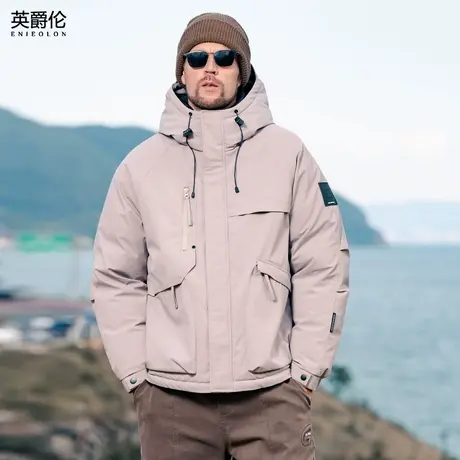 英爵伦高蓬90%白鸭绒子羽绒服男士连帽外套2024冬季工装保暖上衣商品大图