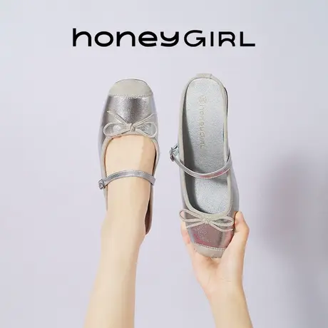 honeyGIRL气质单鞋法式女2025新款夏季凉拖鞋平底芭蕾舞内增高商品大图