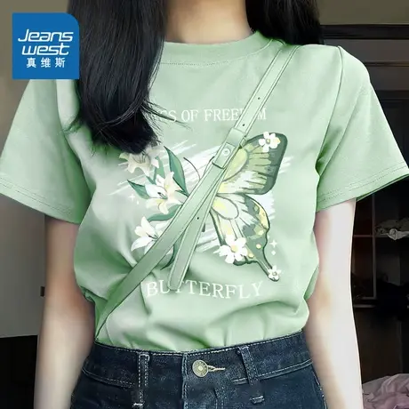 KMV真维斯短袖t恤女2025夏季新款纯棉简约休闲大码宽松显瘦半袖商品大图