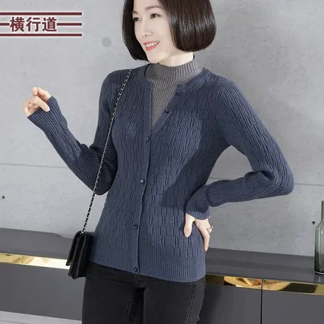 半高领假两件套撞色长袖毛衣2023新款纯色简约小衫针织衫拼色女衣商品大图