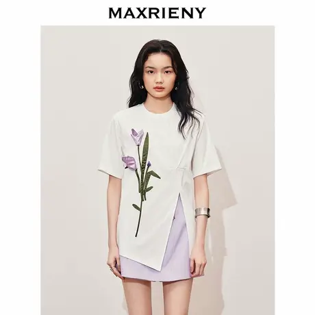 【奥莱】MAXRIENY小众设计感上衣女开叉T恤立体郁金香装饰图片