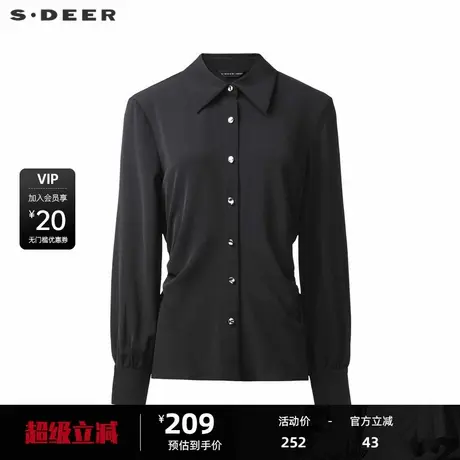 sdeer圣迪奥女装OL风翻领抽褶垂坠雪纺长袖衬衫S243Z0532商品大图
