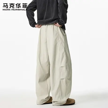 马克华菲弯刀休闲裤男2025新款秋季薄款宽松直筒阔腿潮牌卡其裤子图片
