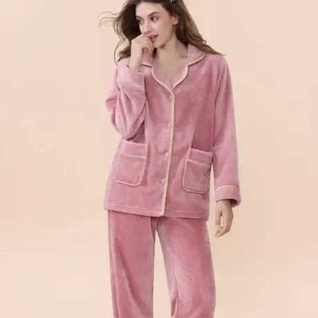 睡衣女士秋冬季冬天冬款珊瑚绒加厚加绒保暖法兰绒家居服大码套装商品大图