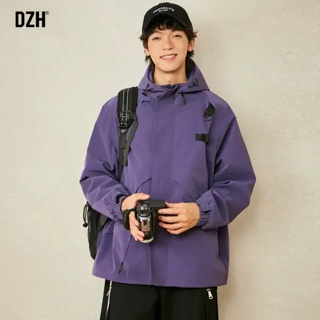 男士紫色冲锋衣高级感工装外套男春秋潮牌男装衣服新款秋装登山服商品大图