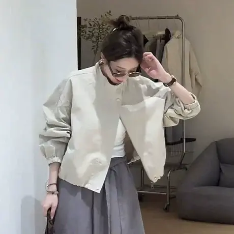 设计感立领单排扣开衫外套女2025新款早秋时尚洋气松弛感夹克上衣商品大图