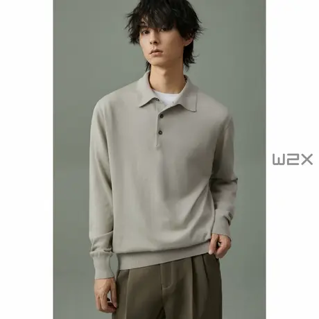 w2x2023年春季新款polo风翻领针织衫男士休闲毛衣日系休闲上衣潮商品大图
